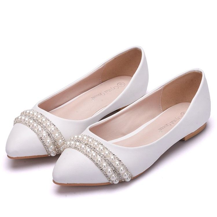 Rhinestone Block Heel Spets Toe Plain Thin Shoes Damvita Lägenheter