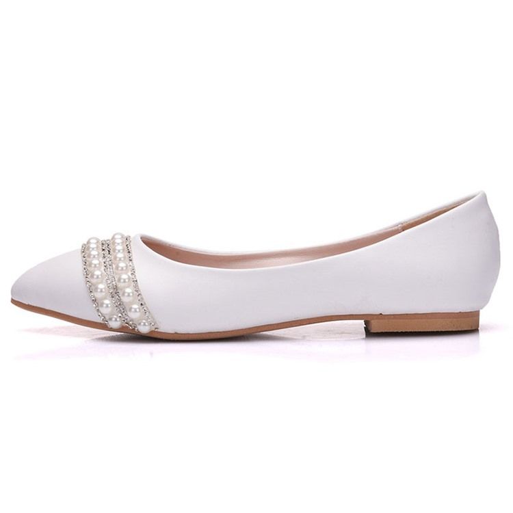 Rhinestone Block Heel Spets Toe Plain Thin Shoes Damvita Lägenheter