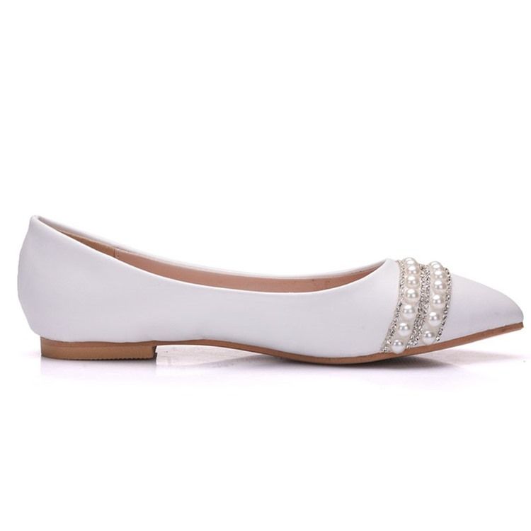 Rhinestone Block Heel Spets Toe Plain Thin Shoes Damvita Lägenheter