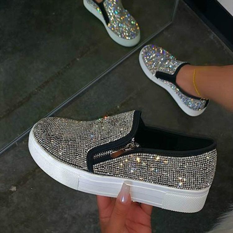 Rhinestone Slip-on Low-cut-övre Vanliga Sneakers För Kvinnor