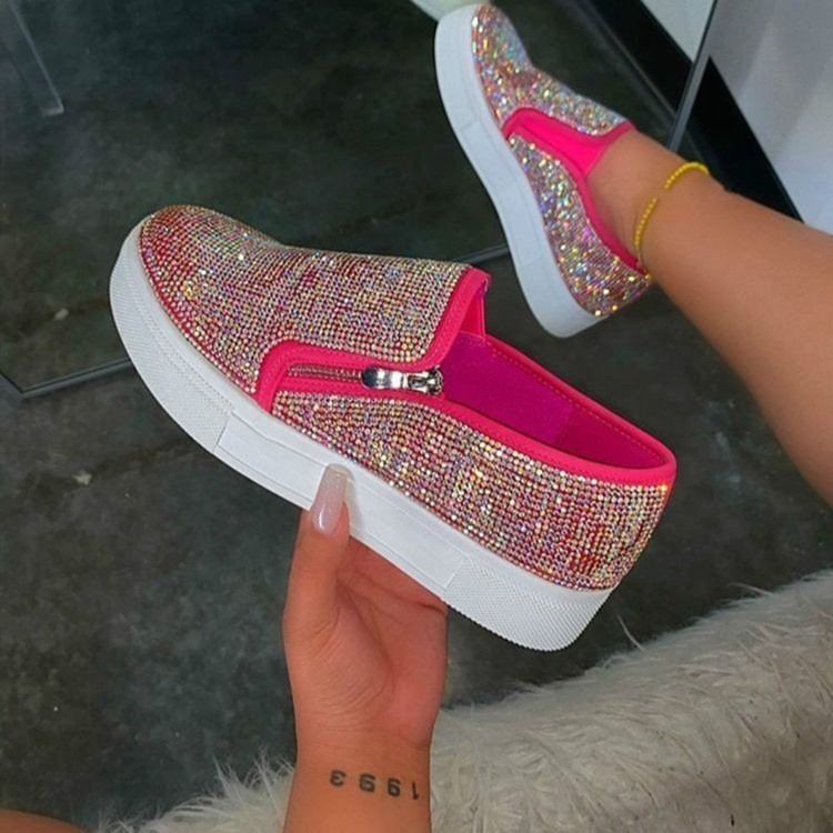 Rhinestone Slip-on Low-cut-övre Vanliga Sneakers För Kvinnor