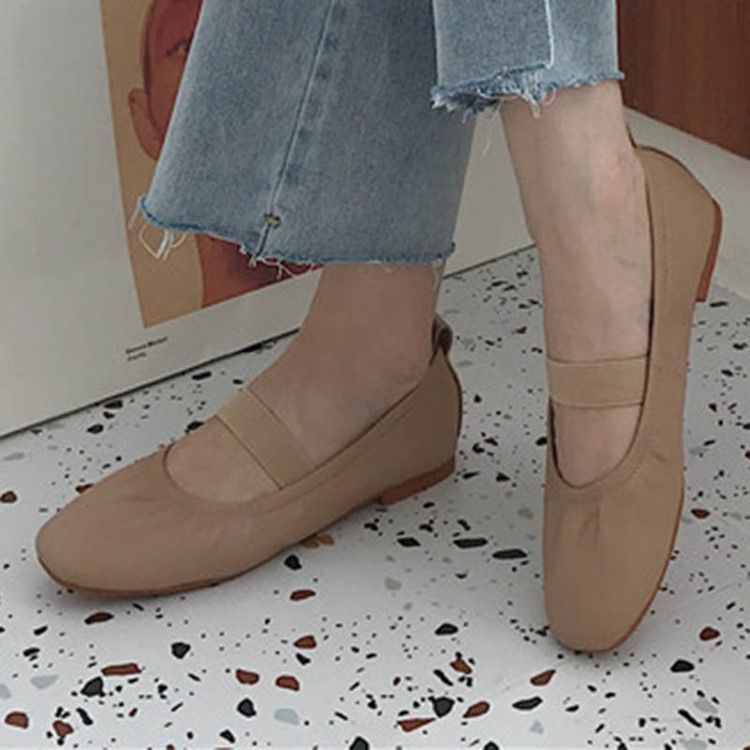 Square Toe Block Heel Elastic Band Damskor