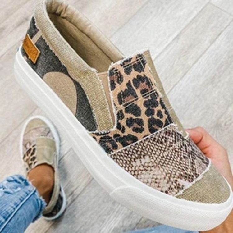 Tråd Slip-on Low-cut Upper Leopard Sneakers För Kvinnor