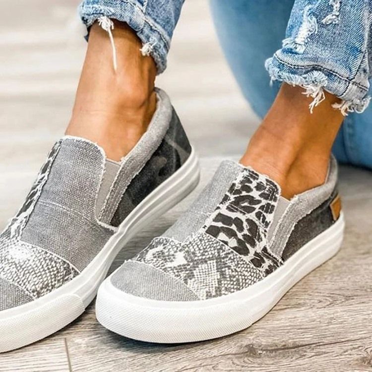 Tråd Slip-on Low-cut Upper Leopard Sneakers För Kvinnor