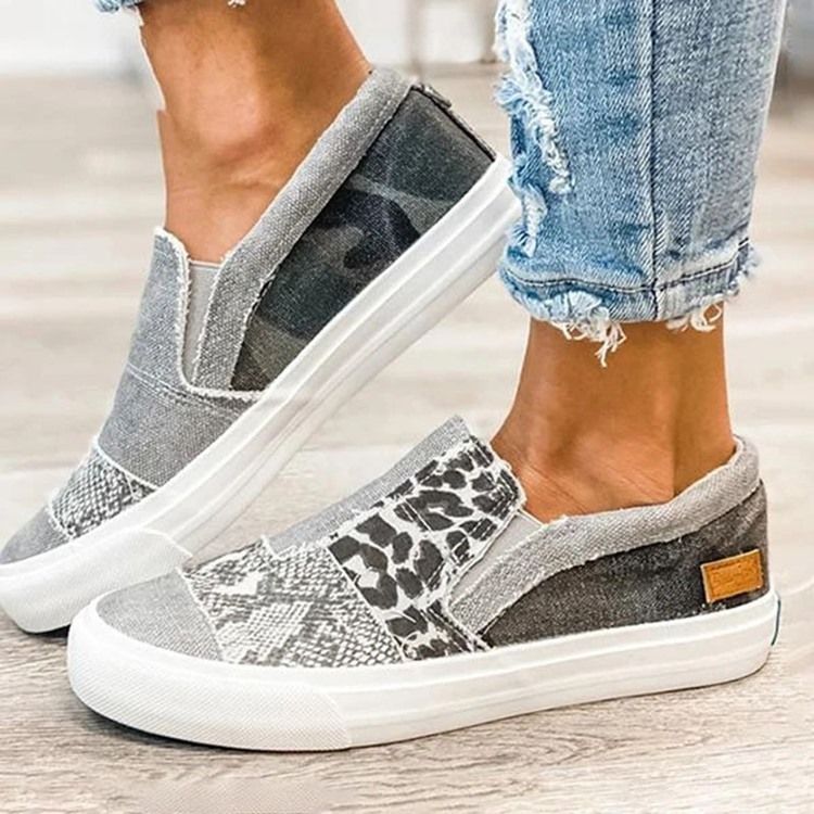 Tråd Slip-on Low-cut Upper Leopard Sneakers För Kvinnor