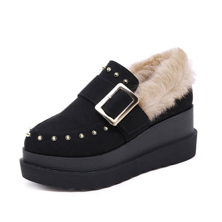 Wedge Heel Spets Toe Slip-on Women's Winter Flats