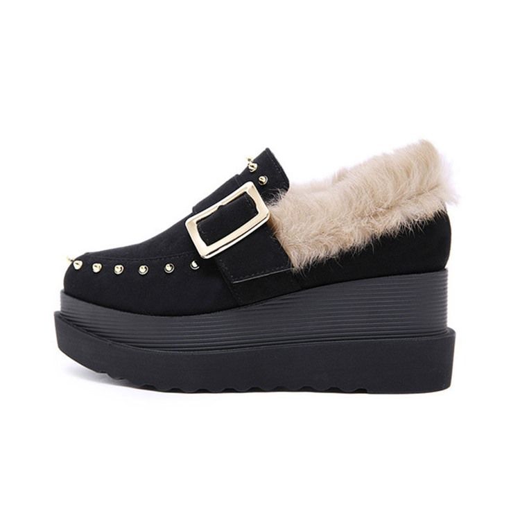 Wedge Heel Spets Toe Slip-on Women's Winter Flats