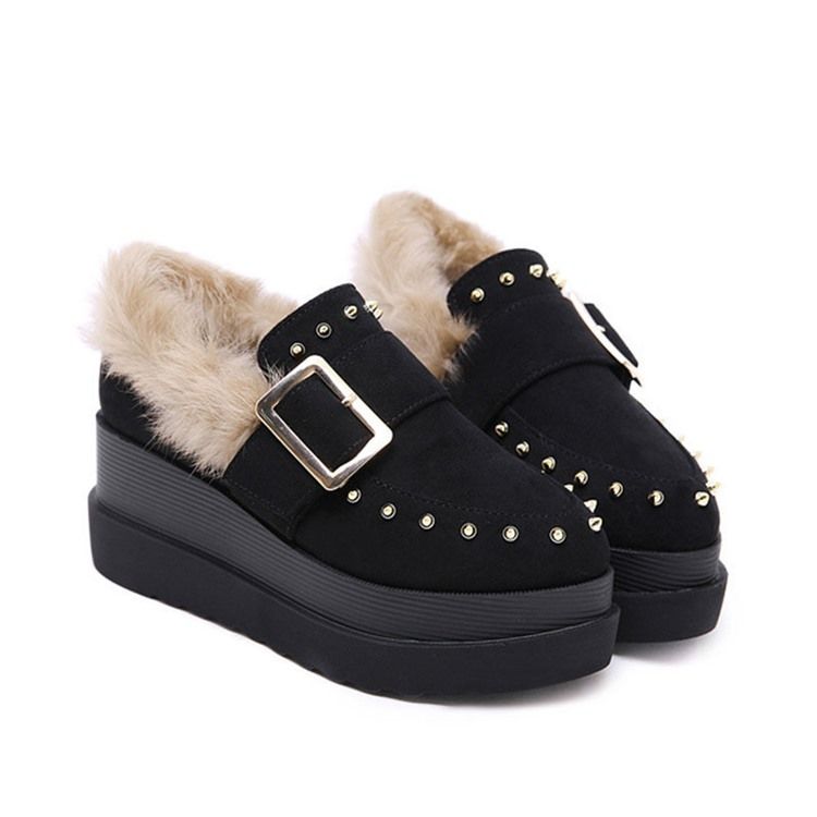 Wedge Heel Spets Toe Slip-on Women's Winter Flats