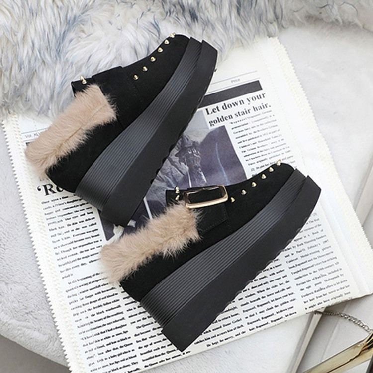 Wedge Heel Spets Toe Slip-on Women's Winter Flats