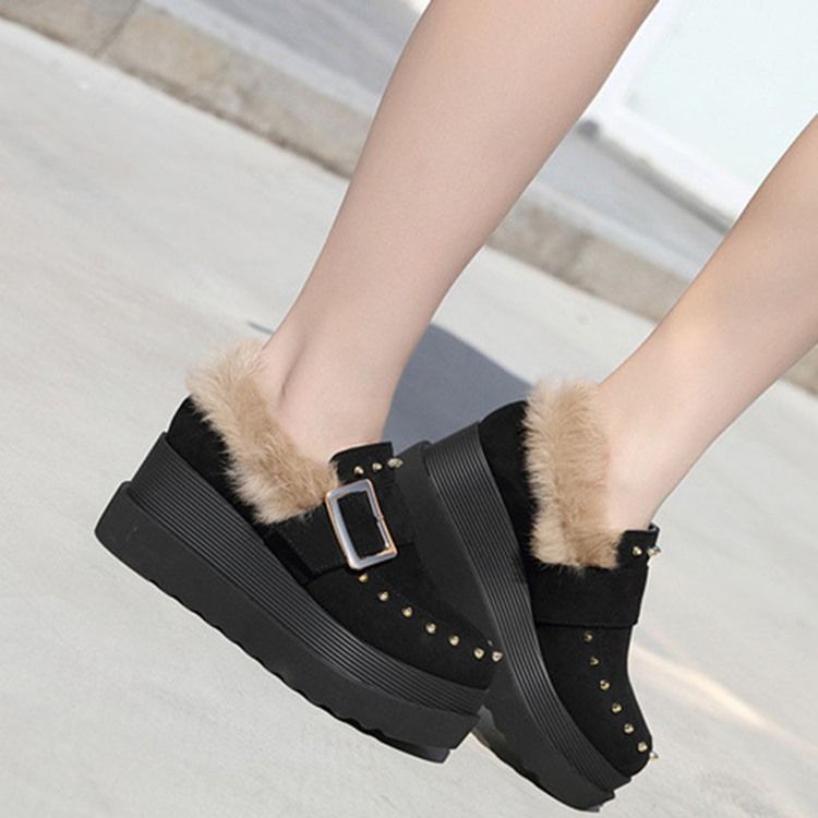 Wedge Heel Spets Toe Slip-on Women's Winter Flats