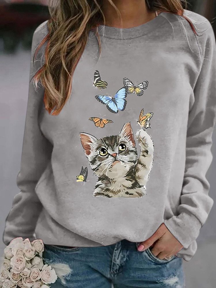 Dam Raglanärm Animal Patchwork Round Neck Fall Hoodie