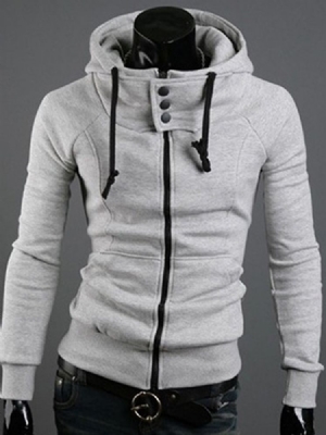 Hooded Zip Up Slim Hoodie För Män