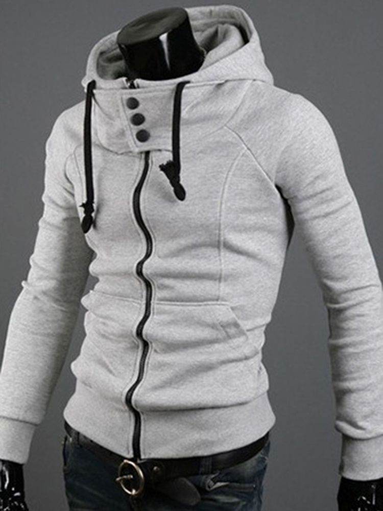 Hooded Zip Up Slim Hoodie För Män