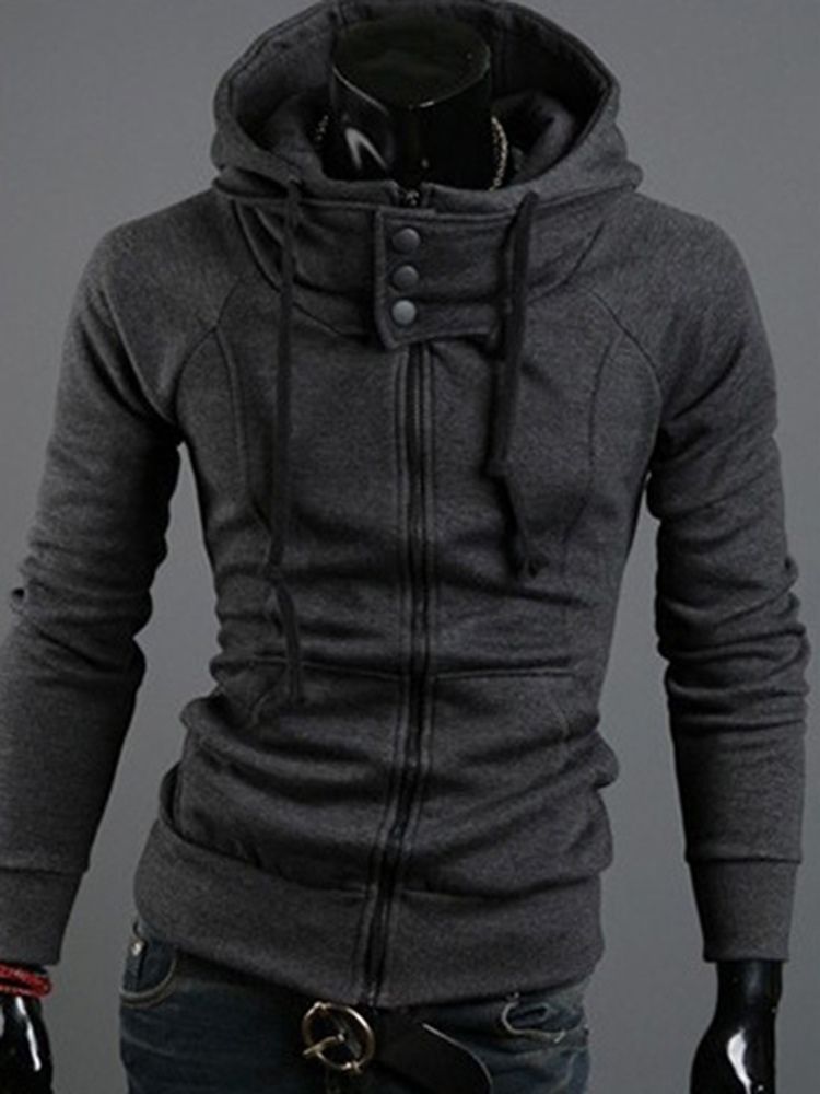 Hooded Zip Up Slim Hoodie För Män