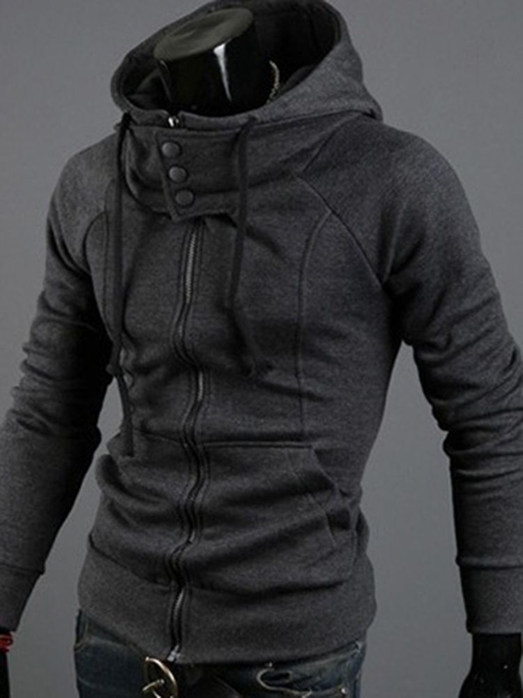 Hooded Zip Up Slim Hoodie För Män