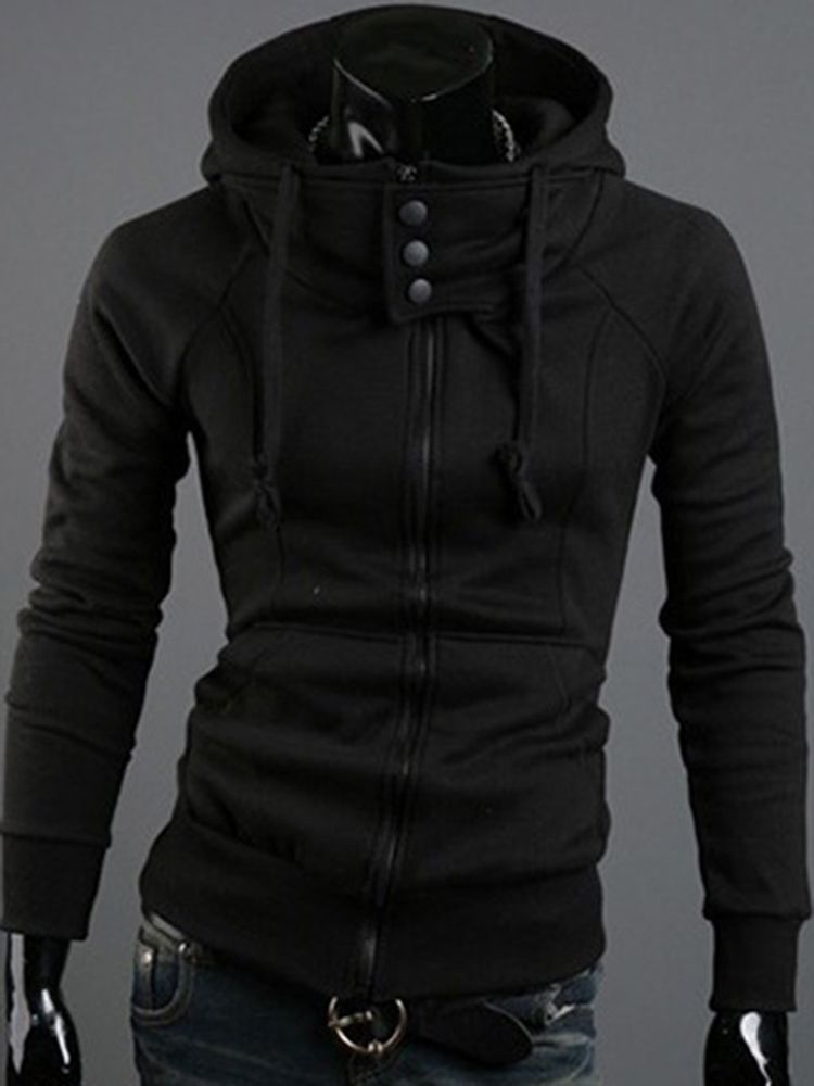 Hooded Zip Up Slim Hoodie För Män