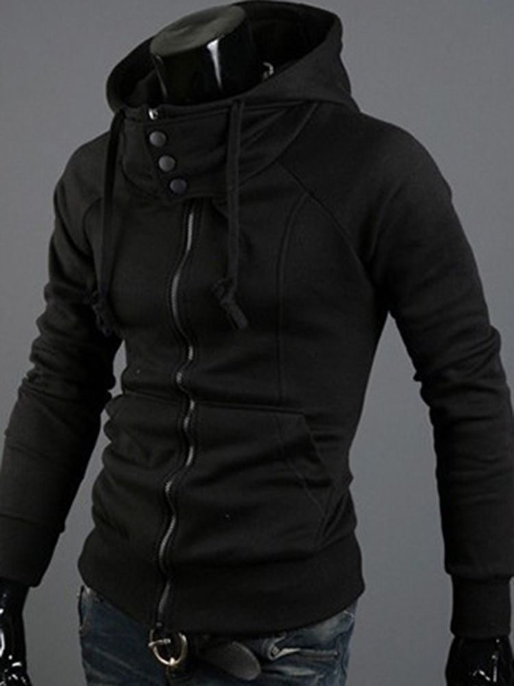 Hooded Zip Up Slim Hoodie För Män