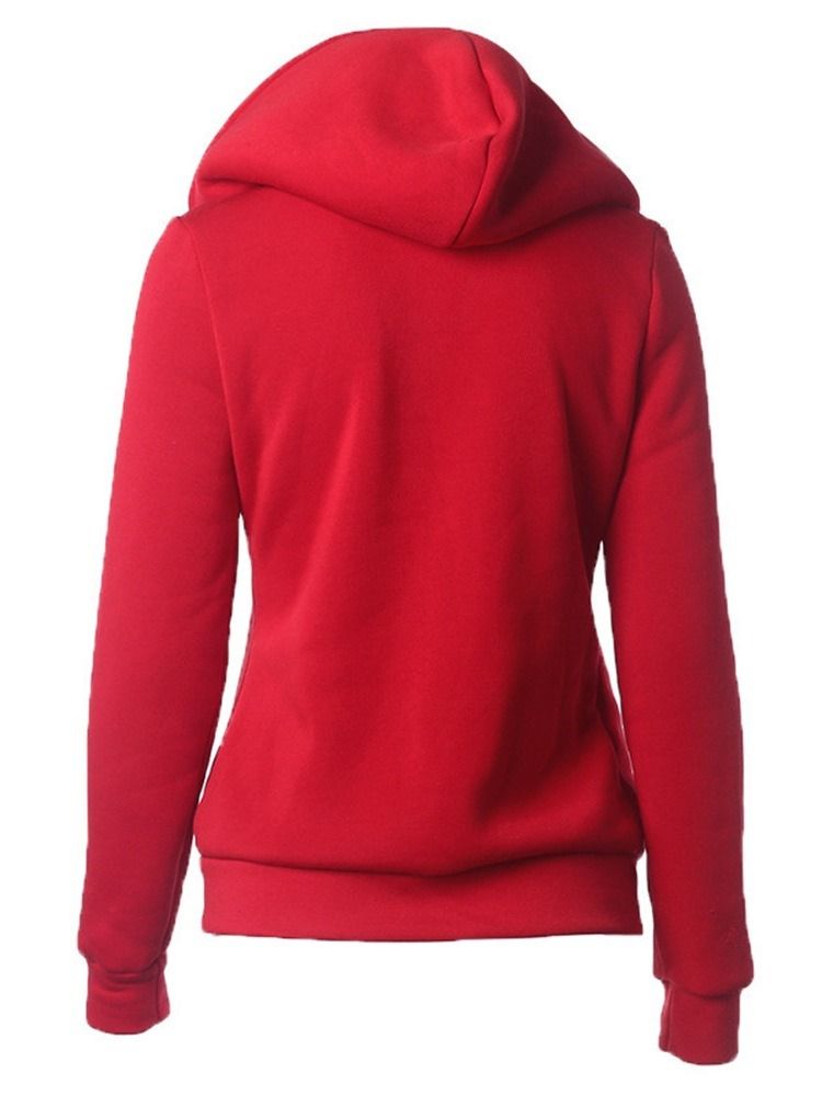 Kvinnor Med Dragkedja Patchwork Plain Thick Hooded Hoodie