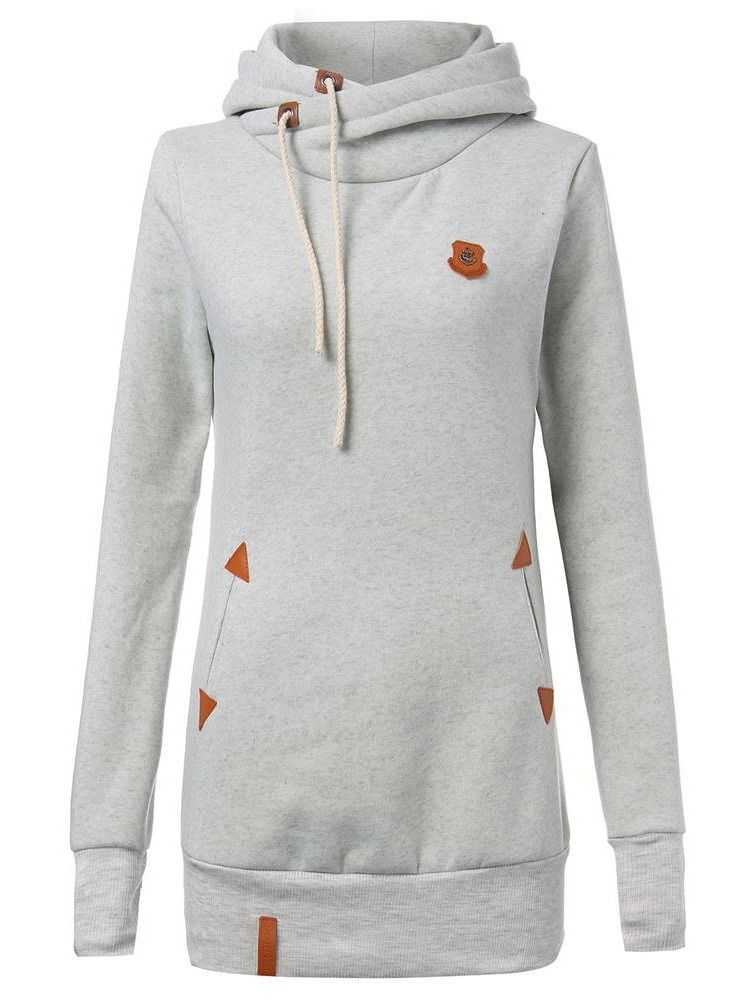 Patchwork Plainwork Mid-length Cool Hoodie För Kvinnor