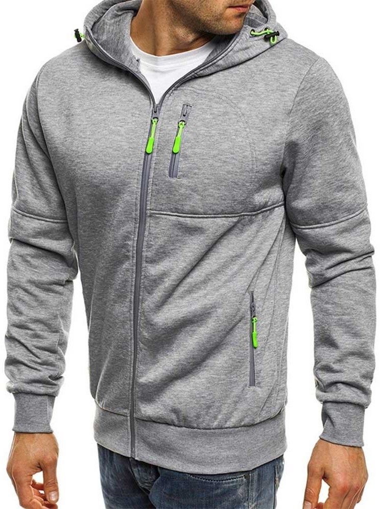 Plain Color Zipper Cardigan Hoodies För Män