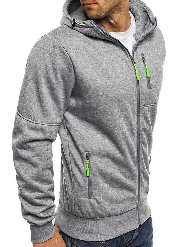 Plain Color Zipper Cardigan Hoodies För Män