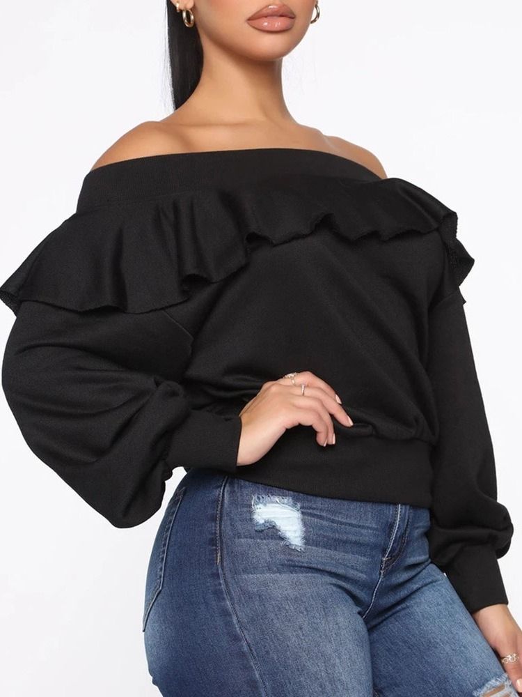 Plain Falbala Off Shoulder Fall Hoodie För Kvinnor