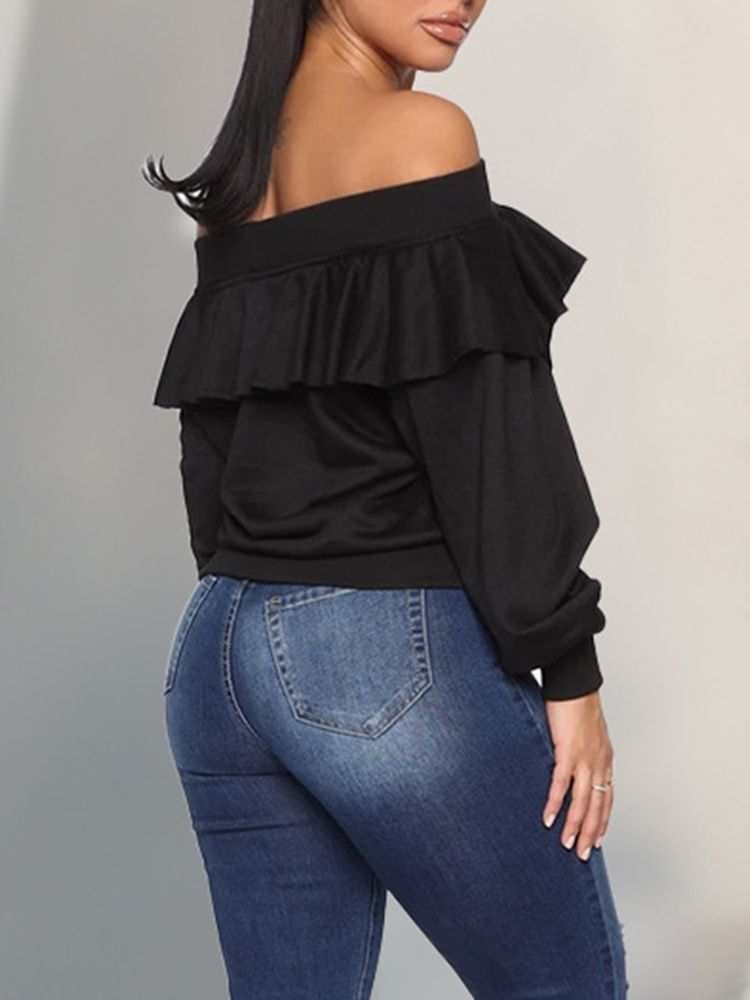 Plain Falbala Off Shoulder Fall Hoodie För Kvinnor