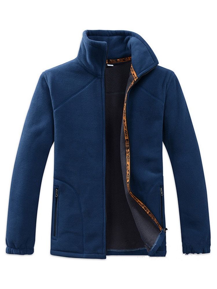 Plain Zipper Stand Collar Mens Casual Loose Hoodies