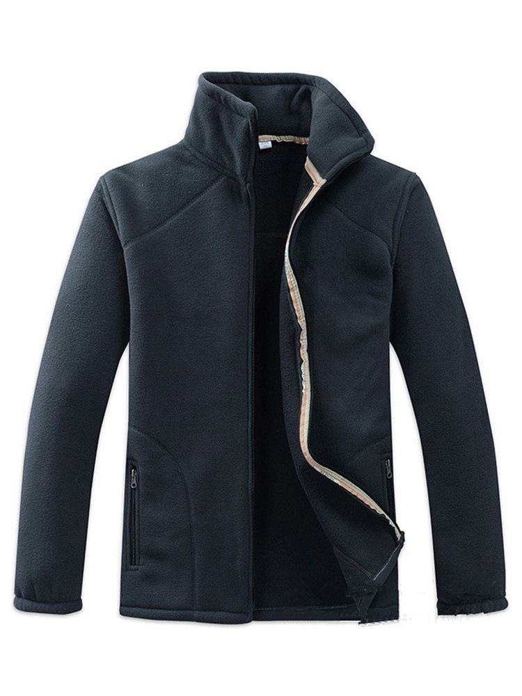 Plain Zipper Stand Collar Mens Casual Loose Hoodies