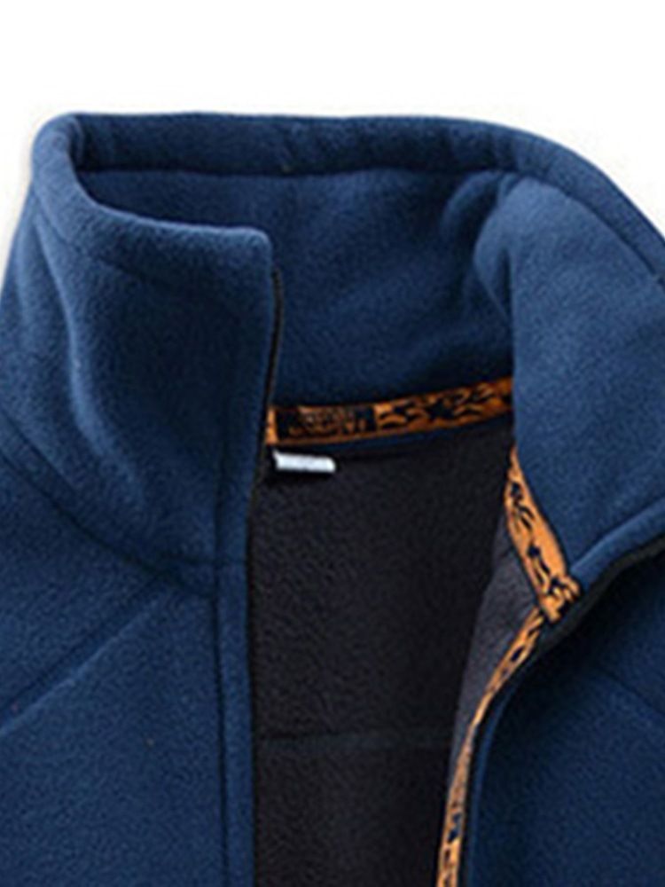 Plain Zipper Stand Collar Mens Casual Loose Hoodies