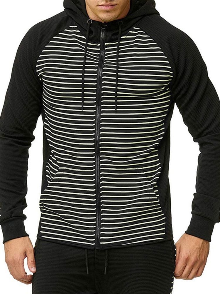 Pocket Cardigan Stripe Casual Herrtröjor