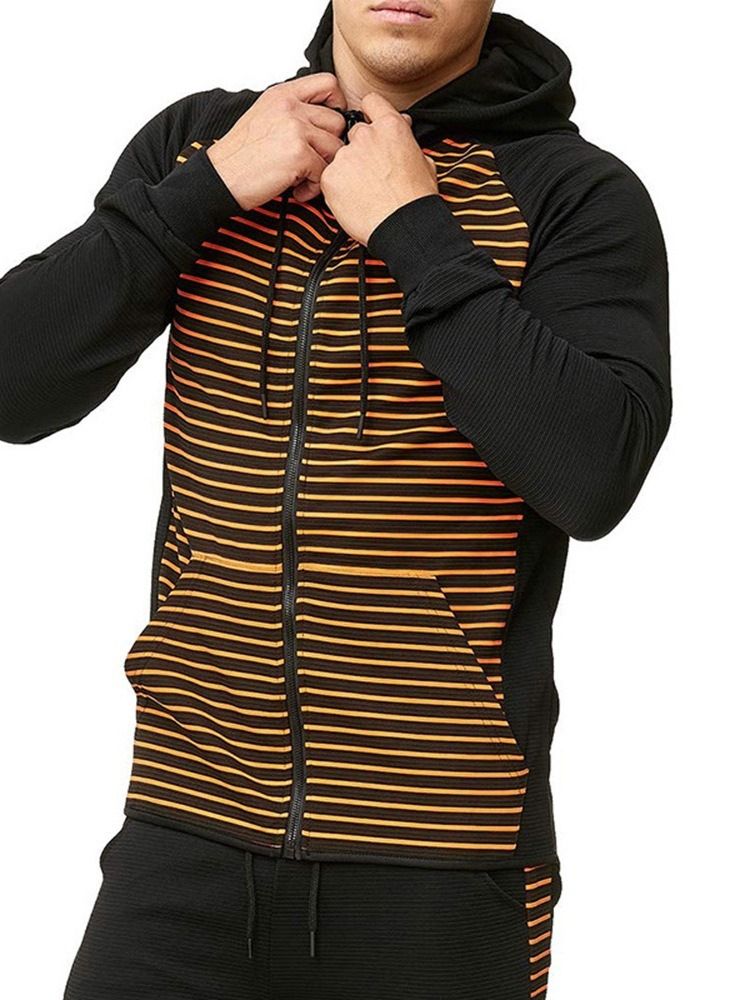 Pocket Cardigan Stripe Casual Herrtröjor