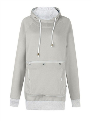 Pocket Plain Regular Mid-length Fall Hoodie För Kvinnor