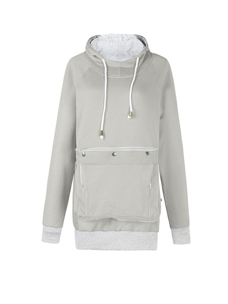 Pocket Plain Regular Mid-length Fall Hoodie För Kvinnor