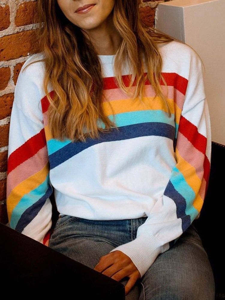 Print Color Block Regular Fall Hoodie För Dam Med Rund Hals