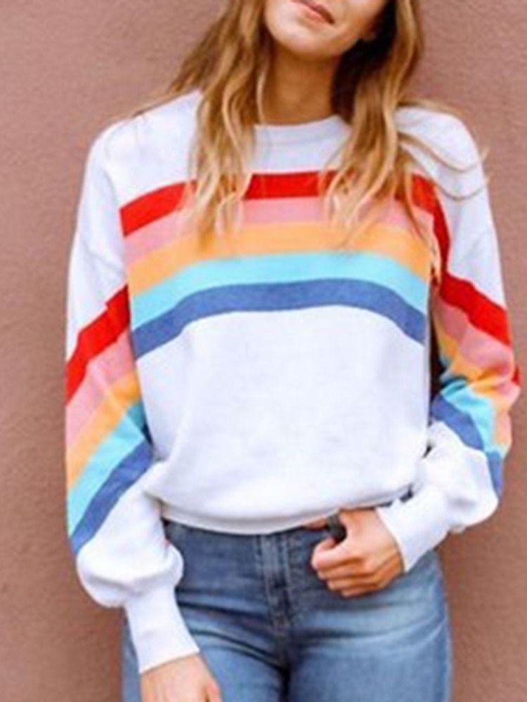 Print Color Block Regular Fall Hoodie För Dam Med Rund Hals