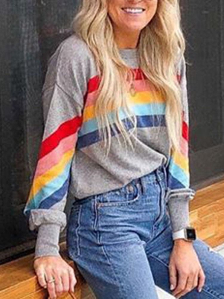 Print Color Block Regular Fall Hoodie För Dam Med Rund Hals