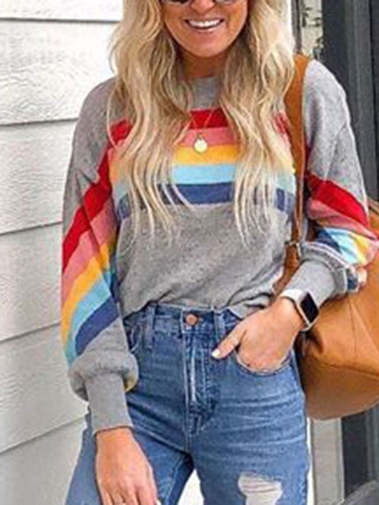 Print Color Block Regular Fall Hoodie För Dam Med Rund Hals