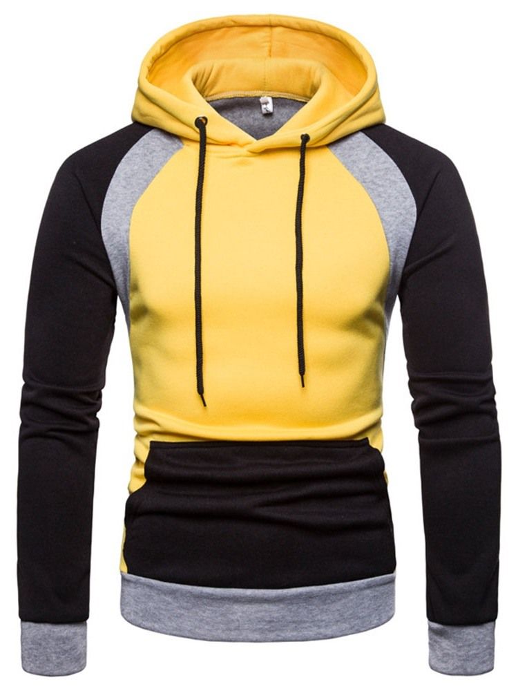 Pullover Color Block Pocket Hooded Slim Hoodies För Män