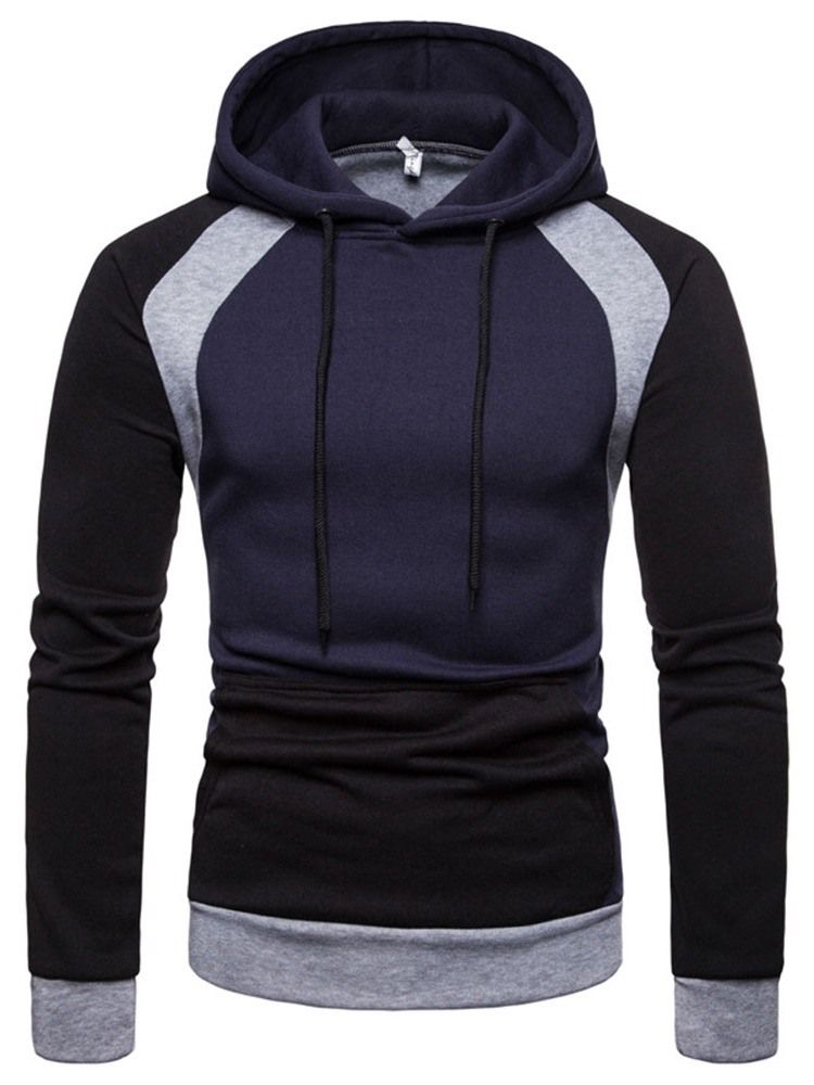 Pullover Color Block Pocket Hooded Slim Hoodies För Män