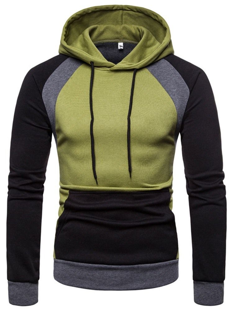 Pullover Color Block Pocket Hooded Slim Hoodies För Män