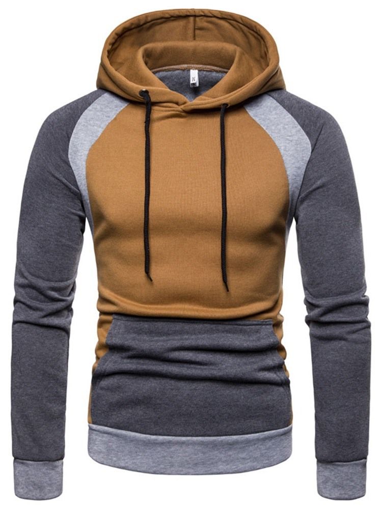 Pullover Color Block Pocket Hooded Slim Hoodies För Män