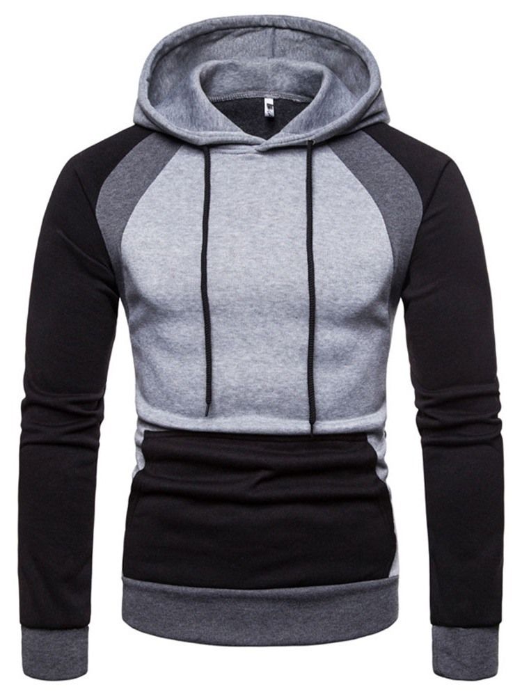 Pullover Color Block Pocket Hooded Slim Hoodies För Män