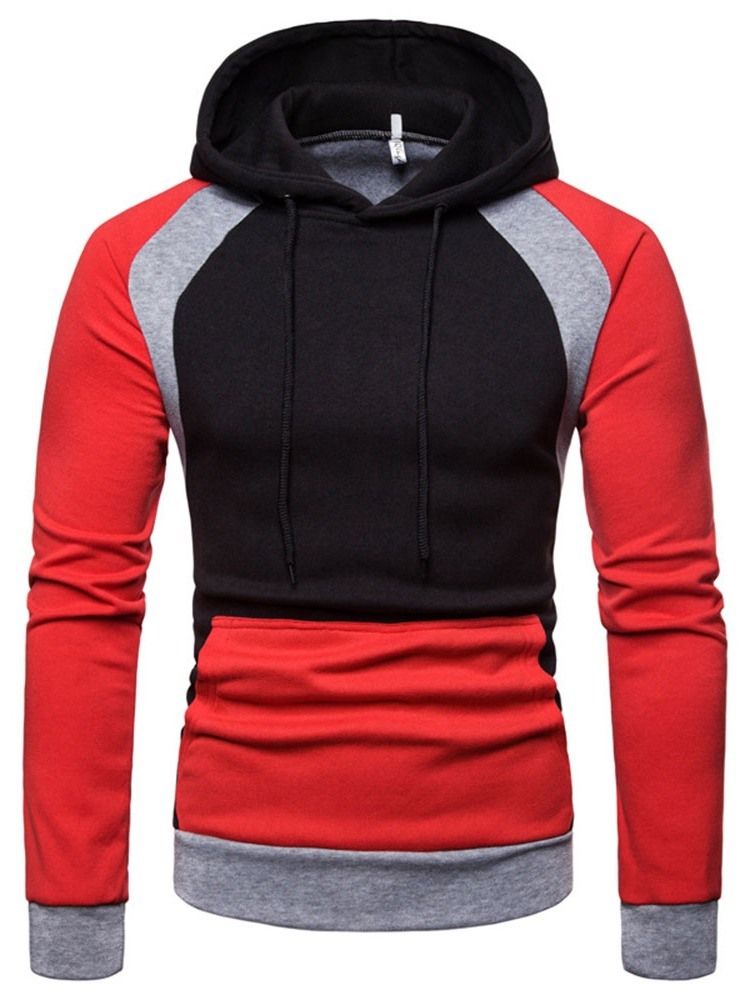 Pullover Color Block Pocket Hooded Slim Hoodies För Män