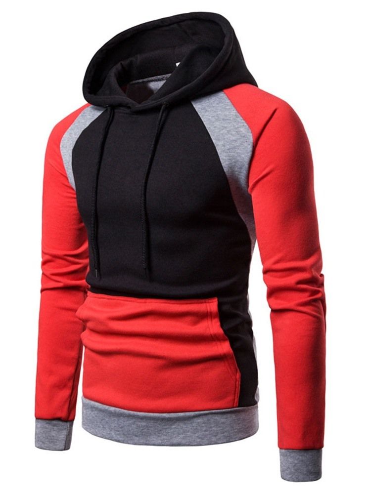 Pullover Color Block Pocket Hooded Slim Hoodies För Män