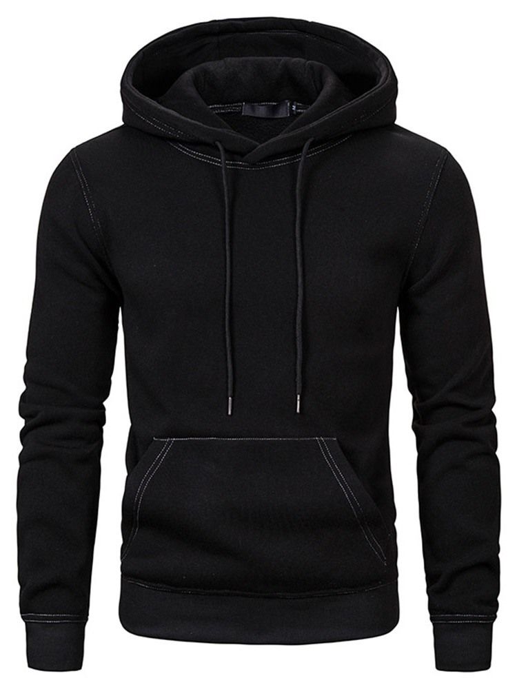 Pullover Pocket Plain Slim Slim Hoodies För Män