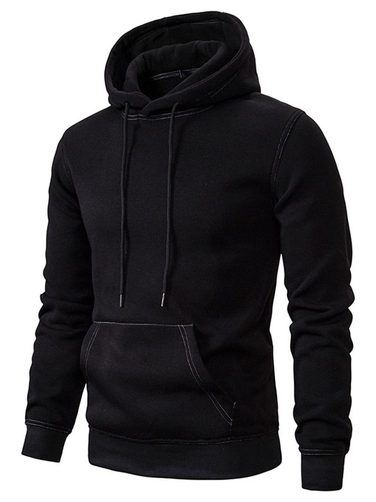 Pullover Pocket Plain Slim Slim Hoodies För Män