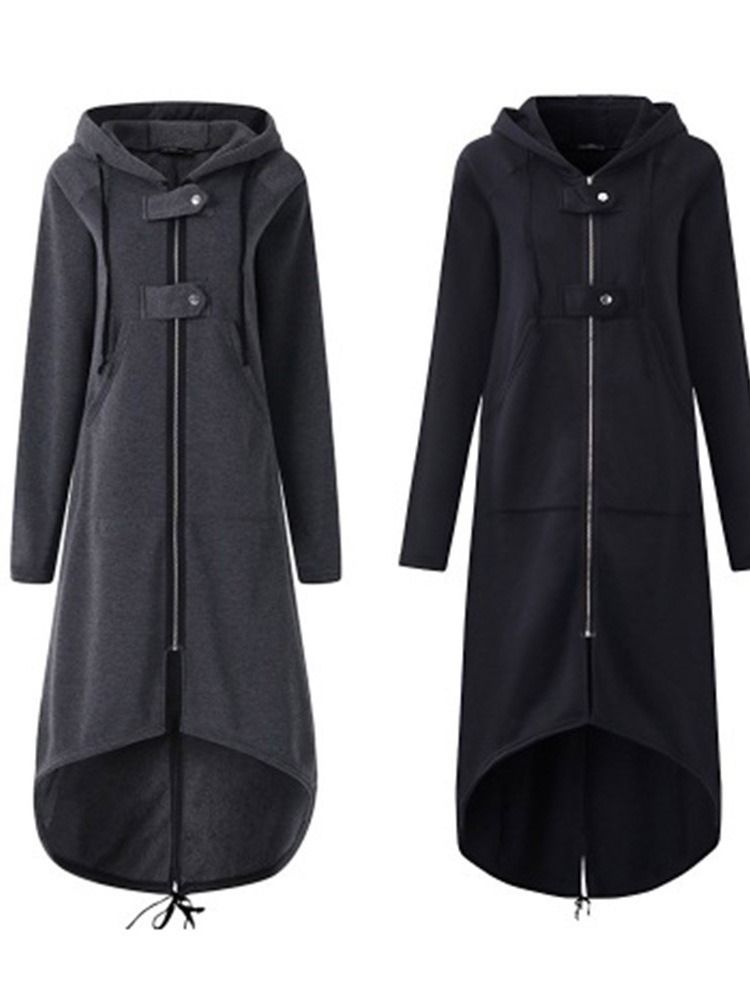 Regular Asymmetric Plain Long Fall Hoodie För Kvinnor