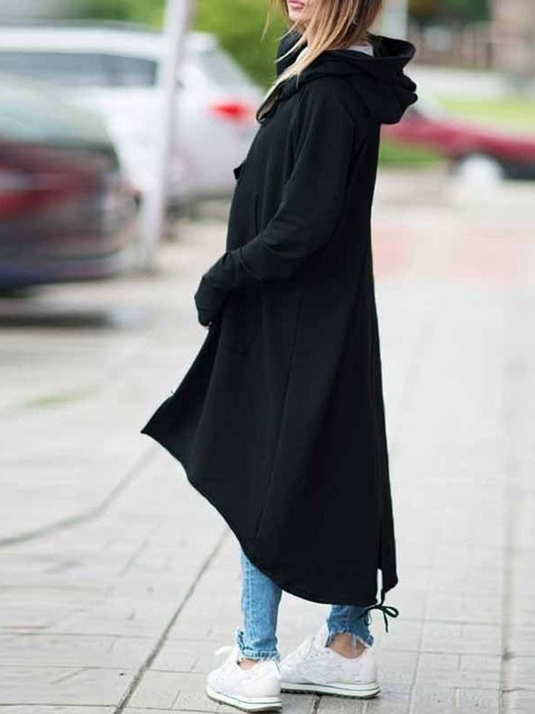 Regular Asymmetric Plain Long Fall Hoodie För Kvinnor