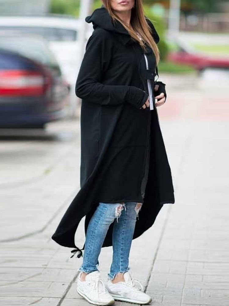 Regular Asymmetric Plain Long Fall Hoodie För Kvinnor